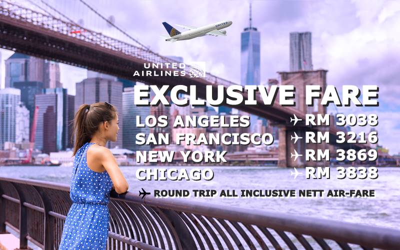 【UNITED AIRLINES】EXCLUSIVE AIR FARE TO U.S.A! 