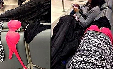 FEMALE TOURIST AIRS UNDERWEAR IN AIRPORT