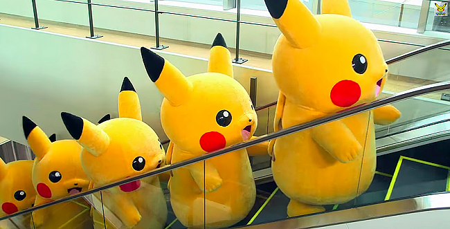 pikachu taking the escalator